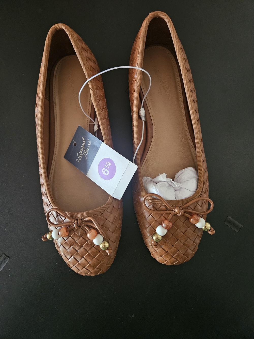 NWT Universal Thread Woven Slip On Ballet Flats Cognac 6.5